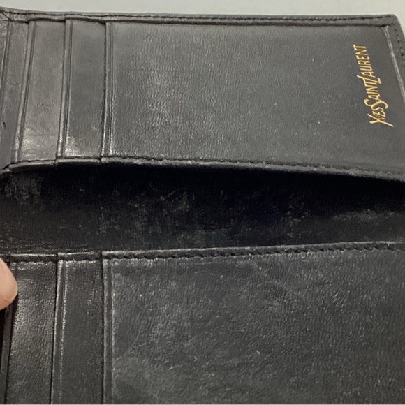 Rare Vintage YSL Mens Pre-Owned Black Aniline Cowhide Leather Card Wallet - Picture 9 of 12